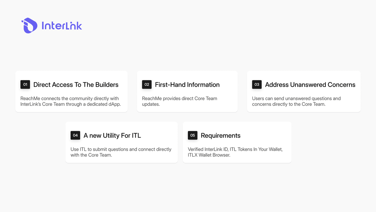 InterLink ReachMe는 커뮤니티 구성원들이 핵심 팀에 답변되지 않은 문제들을 직접 제기할 수 있는 채널을 제공합니다.