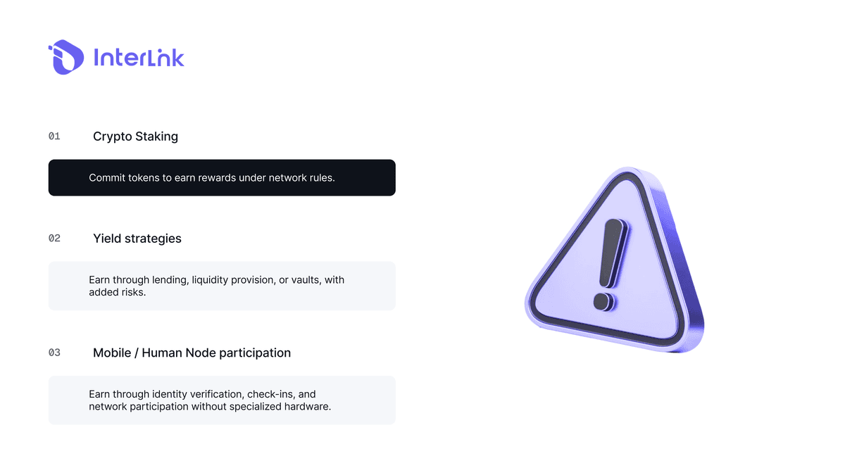 Ingresos pasivos en criptomonedas: staking, estrategias de rendimiento y participación en nodos con recordatorio de riesgo.