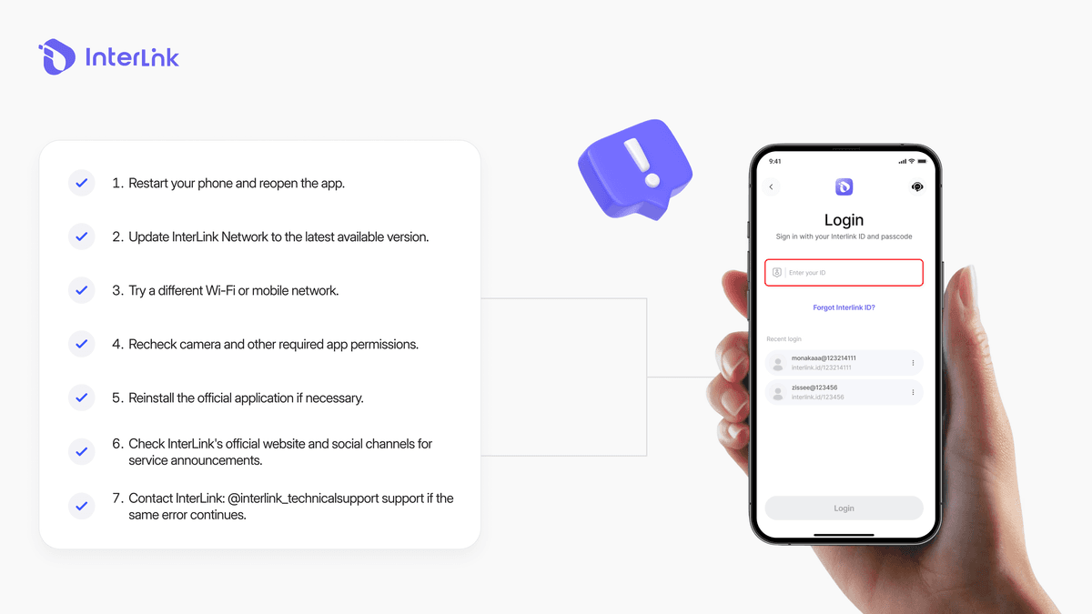 Step-by-step InterLink app registration process from Sign Up to referral code